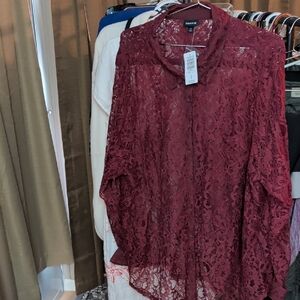 Torrid Sheer Lace Burgundy Top 4X